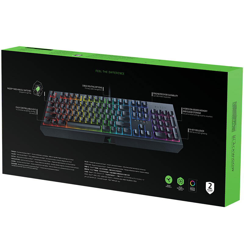 雷蛇 Razer 黑寡妇蜘蛛2019款 机械键盘 有线键盘 游戏键盘 104键 RGB 电竞 绿轴