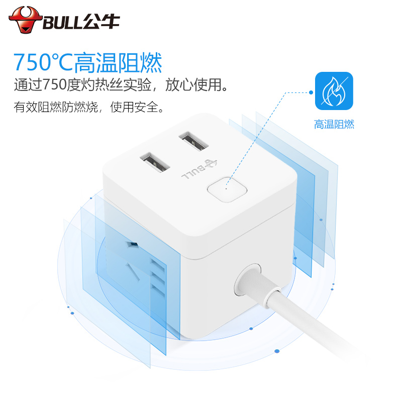 公牛（BULL) 小魔方USB插座 插线板/插排/排插/接线板 2孔+2USB口全长1.5米 GNV-UUB122