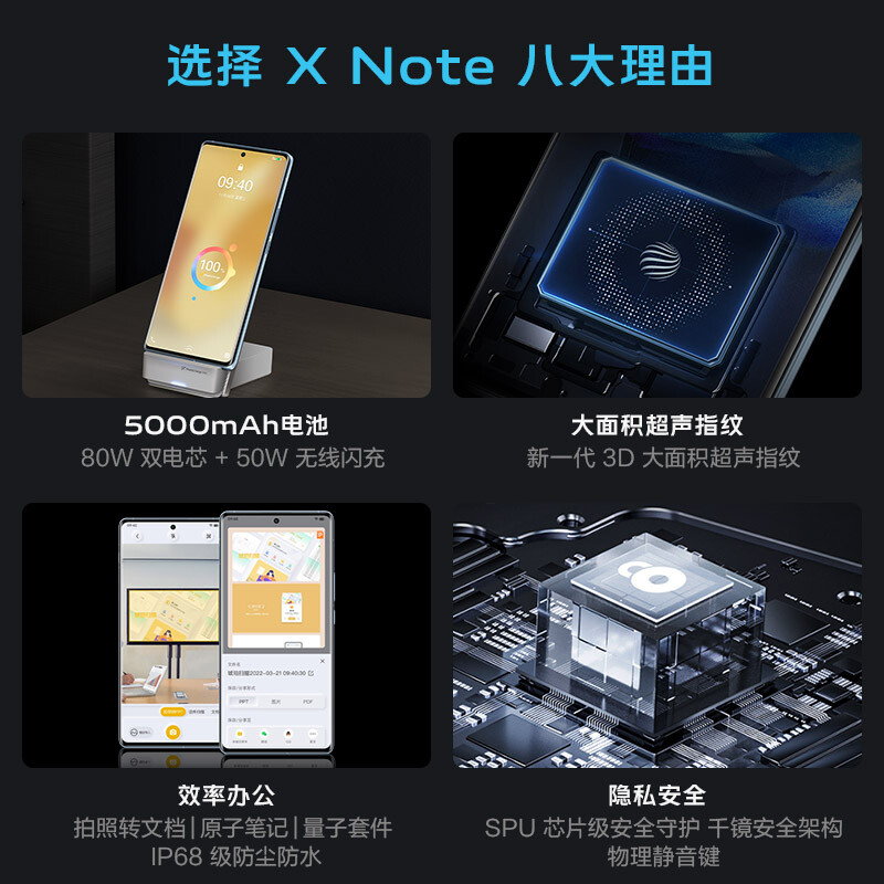 vivo X Note 12GB+256GB 晴山蓝 7英寸2K+ E5超感宽幕 3D大面积指纹 旗舰骁龙8 Gen1 5G 大屏 手机 xnote nex