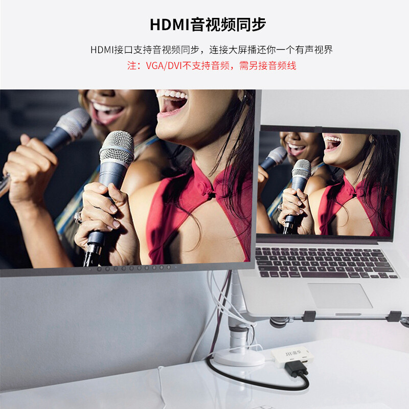 晶华（JH）迷你Mini DP转HDMI/VGA/DVI三合一转换器 苹果微软笔记本电视投影仪雷电macbook扩展坞 白色 Z614