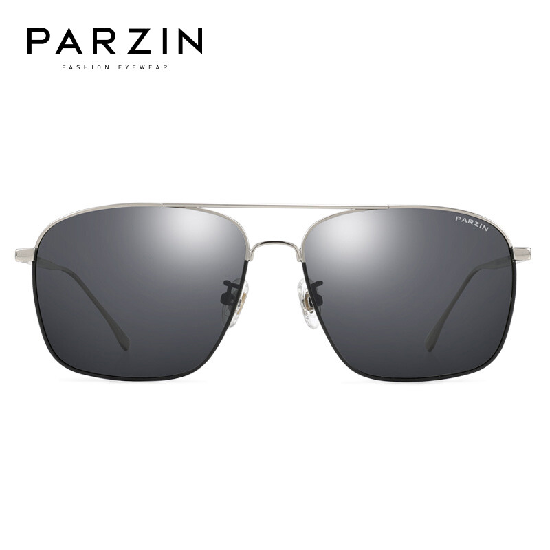 帕森（PARZIN）经典双梁时尚偏光太阳镜男 质感金属开车驾驶镜潮墨镜男8174A 银框黑灰片