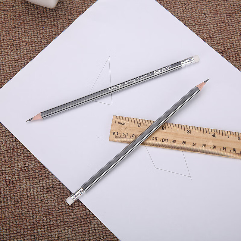晨光(M&G)文具HB六角木杆铅笔 银黑抽条学生考试铅笔(带橡皮) 美术素描绘图木质铅笔 12支/盒AWP30801