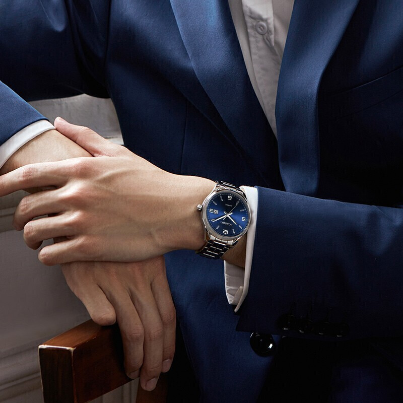 罗西尼(ROSSINI) 手表 启迪系列简约百搭石英男表日历蓝盘钢带5200011W05B