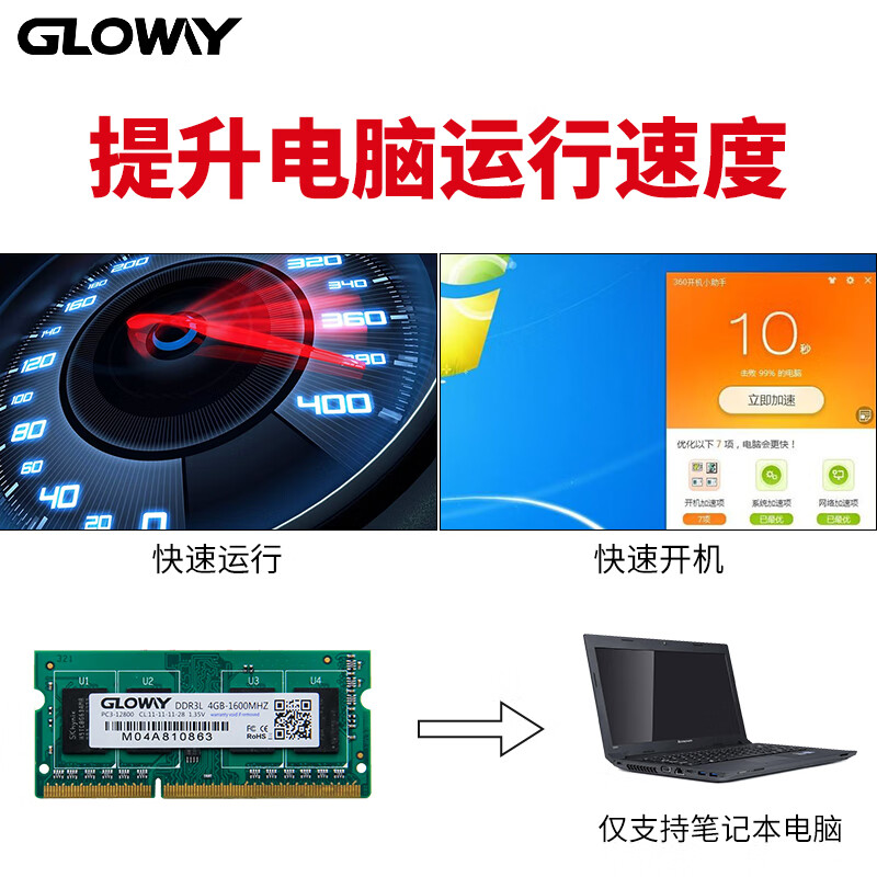光威（Gloway）4GB DDR3L 1600 笔记本内存条/低电压款 战将系列-精选颗粒/稳定兼容
