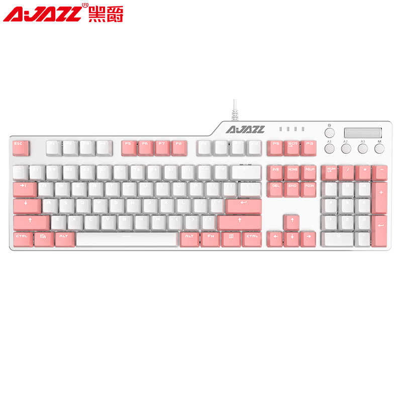 黑爵（AJAZZ）刺客Ⅱ合金机械键盘AK35i PBT版 粉白色 黑轴 可爱 女生 游戏 背光 办公 电脑 笔记本 吃鸡键盘
