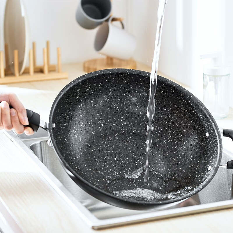 蘇泊爾（SUPOR）炒鍋 麥飯石色不粘鍋32cm 平底煎鍋無油煙炒菜鍋電磁爐燃氣灶通用 EC32SP02 直徑32cm（適用3-5人）