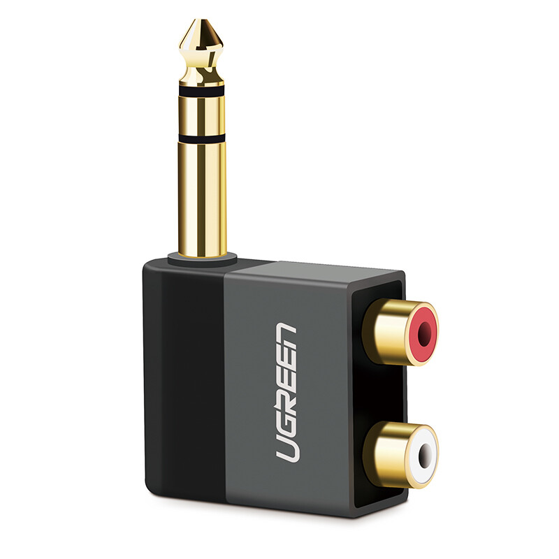 绿联（UGREEN）6.5转双莲花音频转接头 6.35mm公转2RCA红白母音频转换头 功放调音台转音响插头转换器 40846