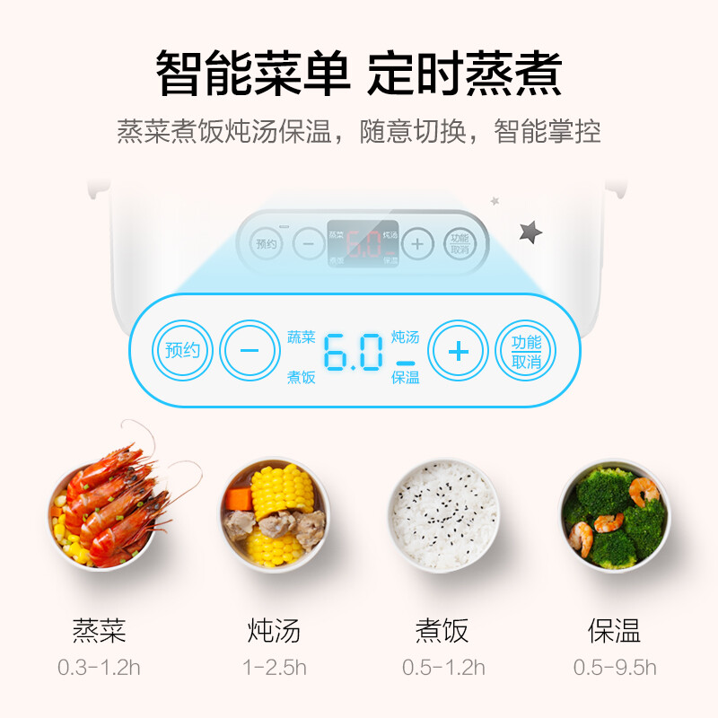 生活元素（LIFE ELEMENT）插電式電熱飯盒 保溫飯盒便攜式加熱飯盒雙層陶瓷內(nèi)膽智能預(yù)約 1.5L四膽 DFH-F1519