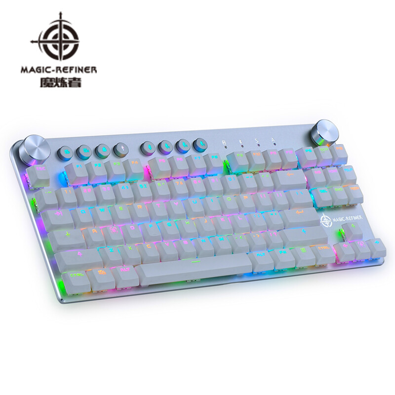 魔炼者 MK11键盘 无线蓝牙键盘 办公键盘 蓝牙双模RGB机械键盘 87键 吃鸡键盘 绝地求生 白色 青轴