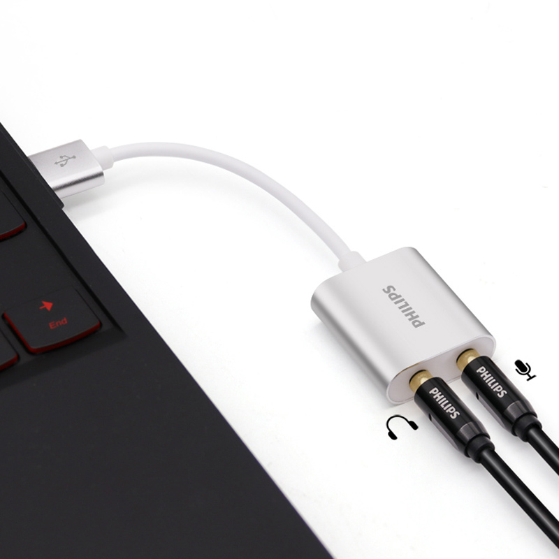 飞利浦(PHILIPS)USB外置独立声卡免驱USB转3.5mm音频口 笔记本电脑PS4外接耳机麦克风立体声转换器