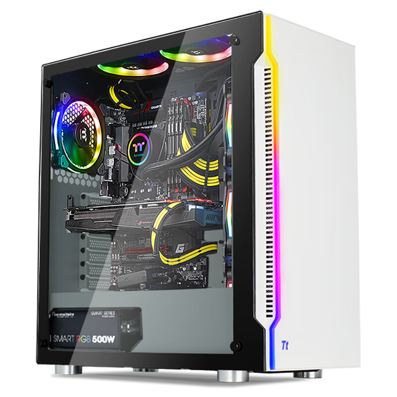 Tt（Thermaltake）挑战者H2 白色 机箱水冷电脑主机（钢化玻璃侧透/RGB灯条/背部理线/支持长显卡/游戏机箱）