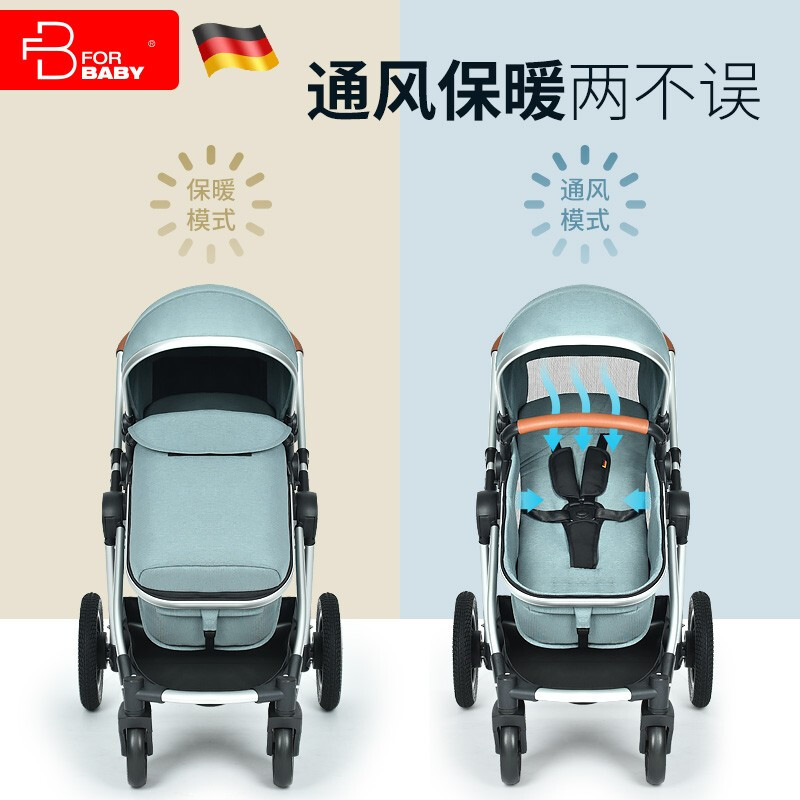 德國FORBABY 嬰兒推車嬰兒車可坐可躺 高景觀雙向兒童推車新生兒可用 莫蘭迪灰【提籃版】