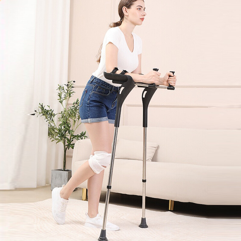 拐杖拐扙肘拐棍手杖年轻老人防滑捌杖助行器儿童双拐可调 单只【黑色