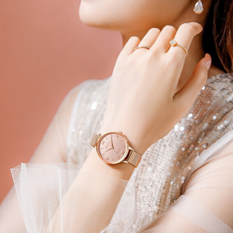 罗西尼(ROSSINI) 手表 CHIC系列时尚石英女士手表防水粉盘玫瑰金编织带619920G06F