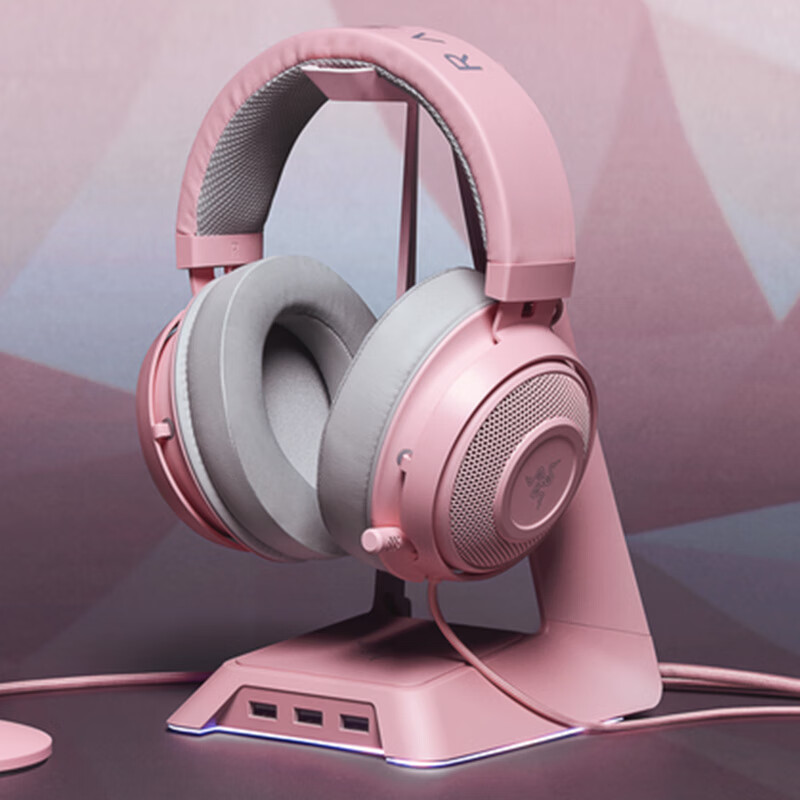 雷蛇（Razer）北海巨妖粉晶版 2019新款 清凉凝胶耳罩 游戏耳机 女生电竞耳机 粉色耳机