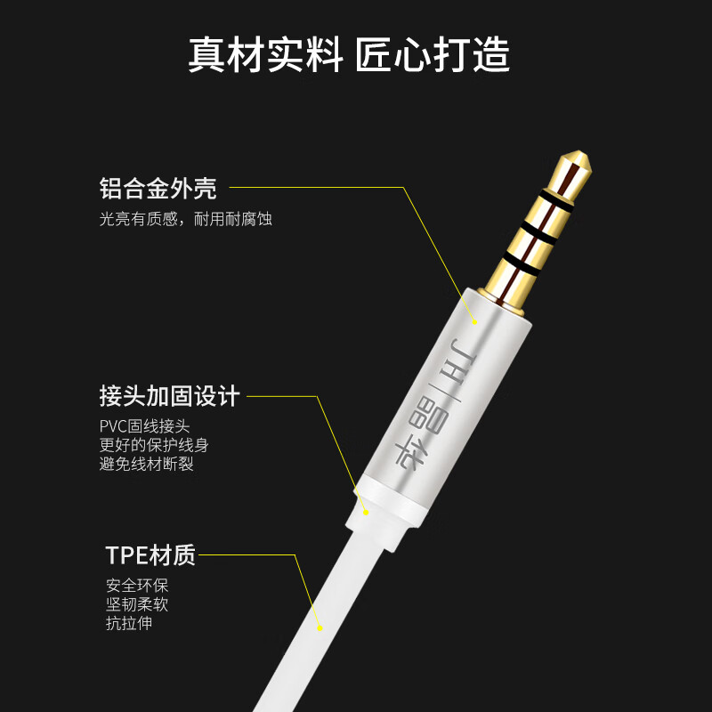 晶華（JH）車用AUX車載音頻線 3.5mm公對公手機汽車連接線筆記本電腦耳機音響通用線 白色2米四節(jié) A311G