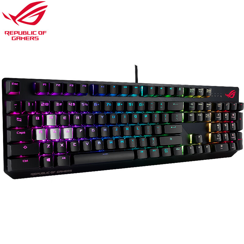 ROG游侠 机械键盘 有线游戏键盘 cherry樱桃黑轴 RGB背光键盘 104键 黑色