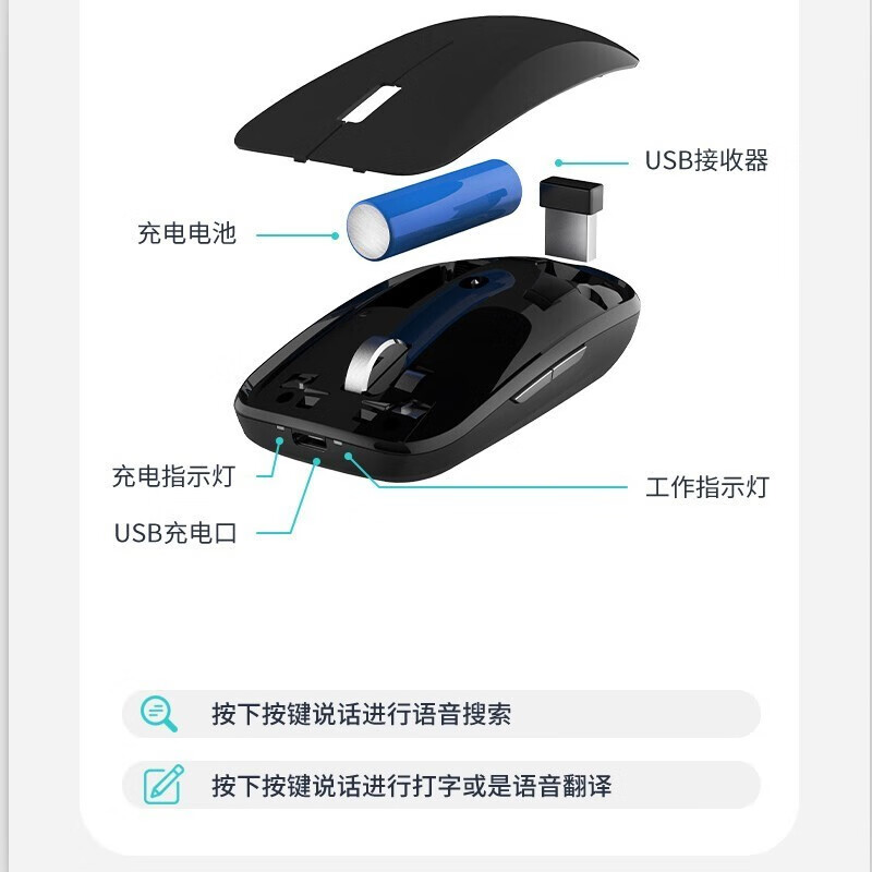 佳晟丰（JIA SHENG FENG） AI智能语音鼠标  商务办公打字输入翻译声控充电无线鼠标 JSF-23 黑色