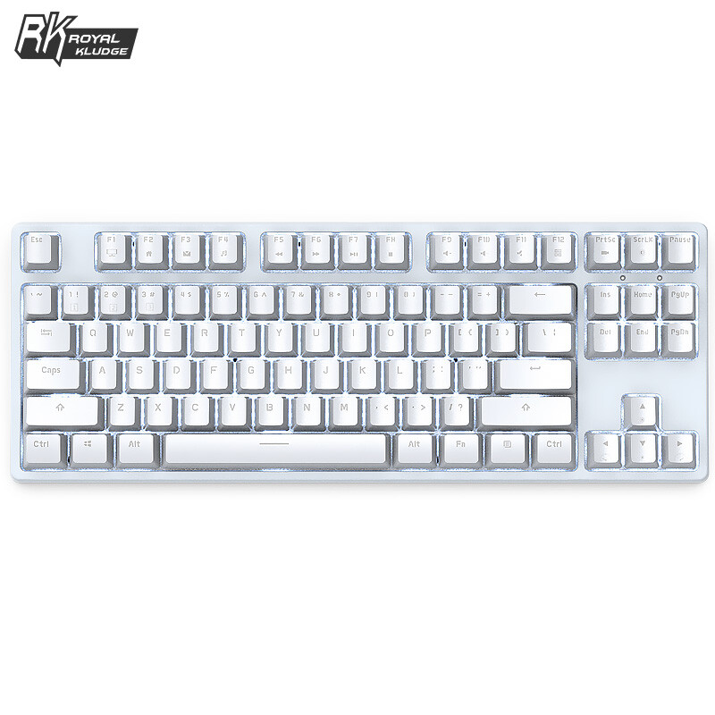 RK RK987机械键盘有线/无线蓝牙游戏键盘87键PBT键帽双模手机IPAD平板台式机笔记本电脑键盘白光白色樱桃青轴