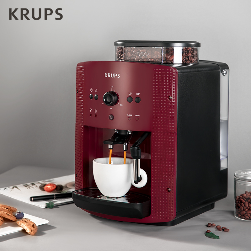 克鲁伯（KRUPS）咖啡机 欧洲原装进口意式家用全自动现磨豆自带奶泡器 EA810780（红色）