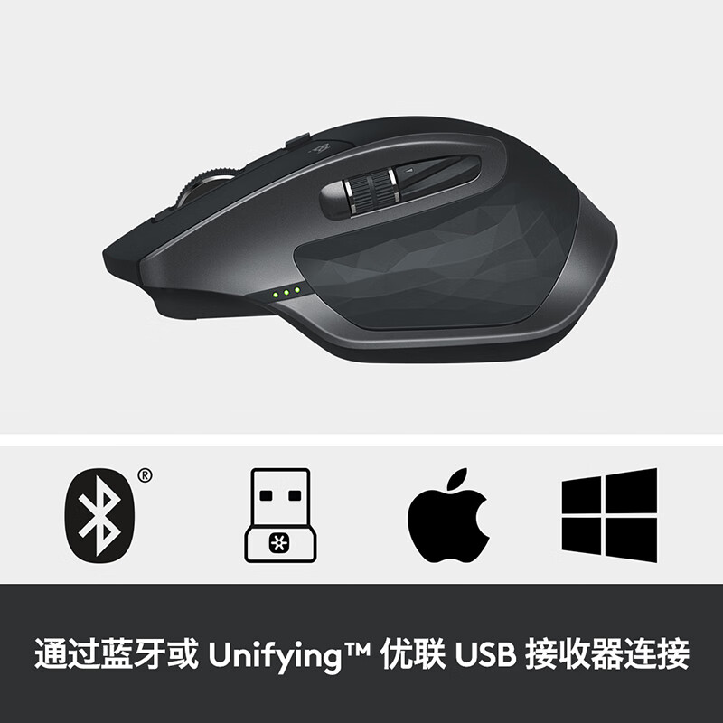 罗技（Logitech）MX Master 2S 鼠标 无线蓝牙鼠标 办公鼠标 右手鼠标 优联 儒雅黑 带无线2.4G接收器