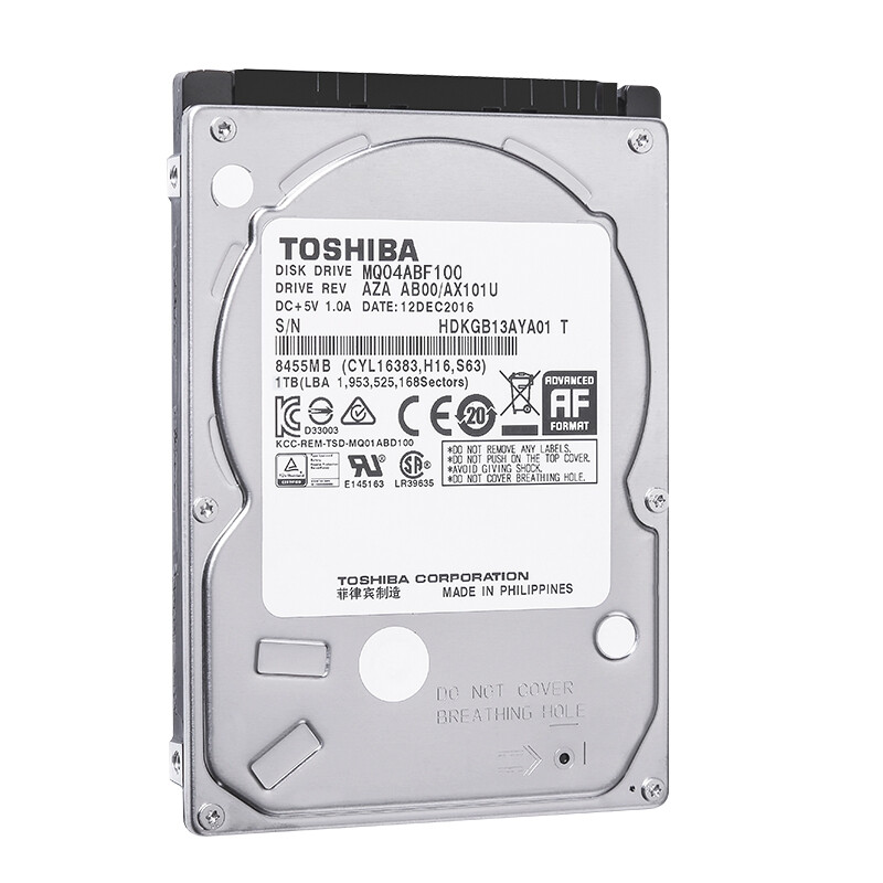 東芝(TOSHIBA) 1TB 128MB 5400RPM 筆記本機械硬盤 SATA接口 輕薄型系列 (MQ04ABF100) 行動運算應用存儲