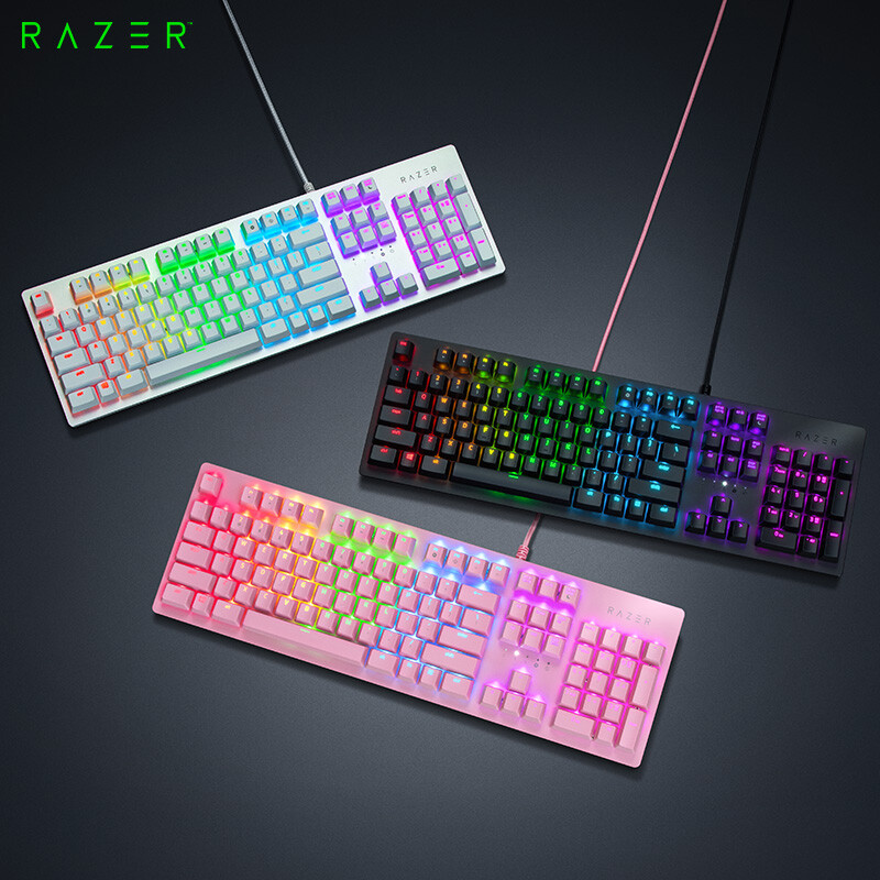 雷蛇(Razer)獵魂光蛛 機械鍵盤 有線鍵盤 游戲鍵盤 女性 104鍵 RGB 電競 粉晶 光軸 cf吃雞神器