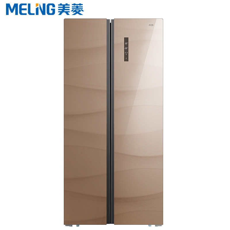 美菱(MELING)452升 对开门电冰箱 彩晶玻璃面板 风冷无霜 54cm纤薄机身 AC+净味 流沙金棕 BCD-452WUEBX