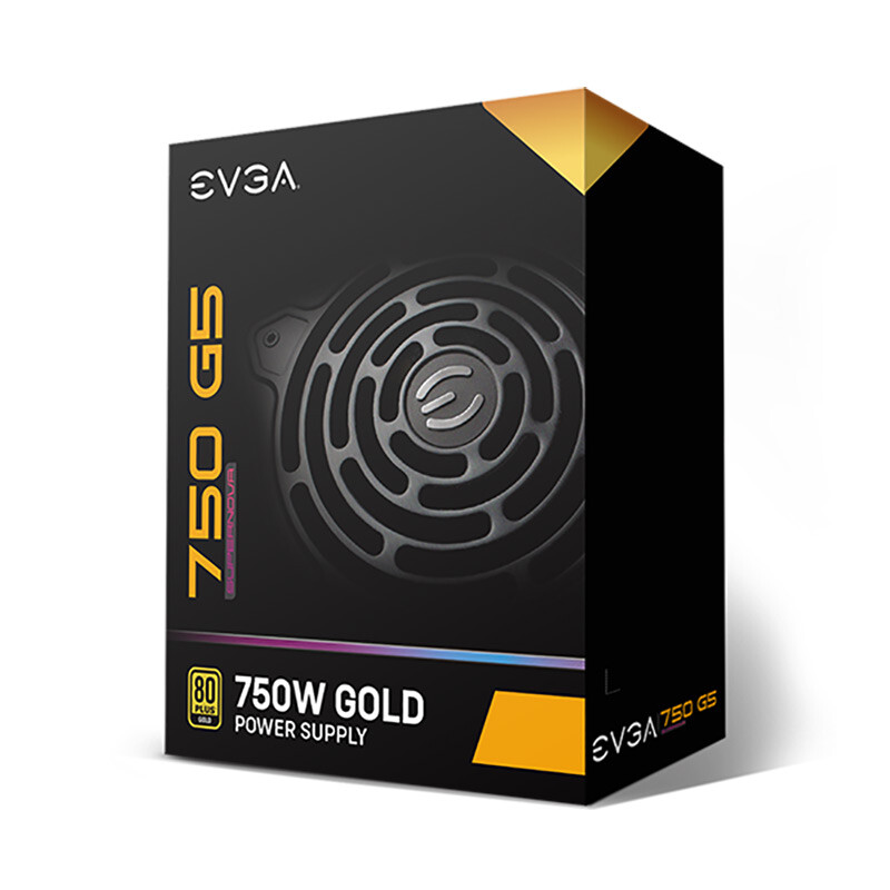 EVGA G5 额定功率750W 金牌全模组台式电脑电源(80PLUS金牌认证/10年质保/13.5cmFDB风扇/ECO节能/全日系电容/呼吸灯)