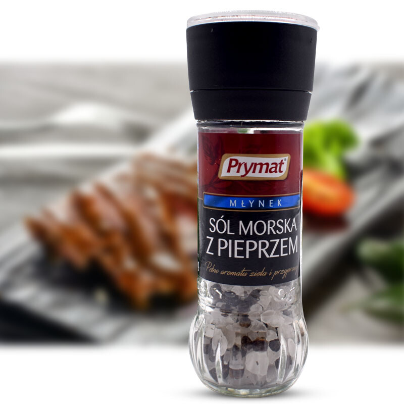 波兰进口 Prymat波美 海盐黑胡椒粒 研磨瓶可重复使用80g/瓶 健身轻食香辛料粗盐