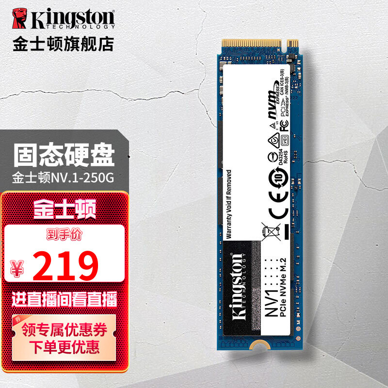 金士顿(Kingston) SSD固态硬盘台式机笔记本 M.2固态(NVMe协议) NV1系列 250G NV1性价比NVMe