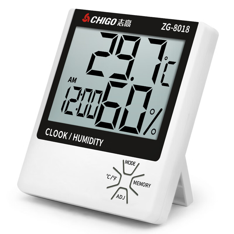 志高（Chigo）家用带时间闹钟电子温度计室内办公室台式婴儿房温湿度计 ZG-8018