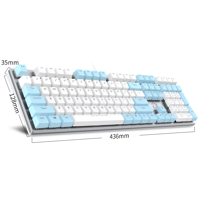 达尔优（dareu）机械师合金版 机械键盘 有线键盘 游戏键盘 108键单光 女生 电脑键盘  白色蓝色 青轴