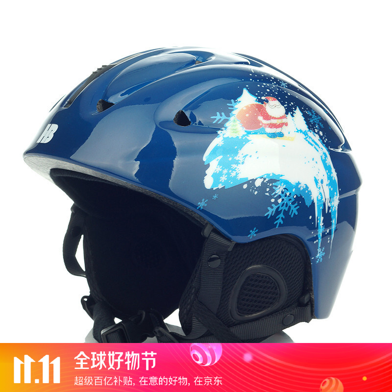 豪邦儿童滑雪头盔 儿童滑雪装备 滑雪护具 运动防护头盔 保暖安全  TK006 蓝色圣诞 S码(适合头围50-53）