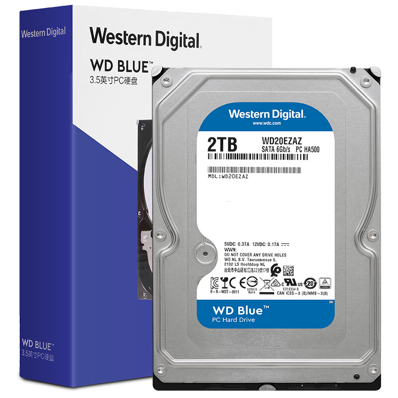 西部数据(Western Digital)蓝盘 2TB SATA6Gb/s 256MB 5400RPM 台式机械硬盘(WD20EZAZ)