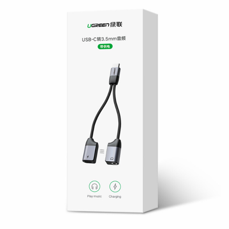 绿联 耳机转接头 Type-C转3.5mm音频数据线USB-C转换器 充电听歌二合一通用小米10/9华为Mate40Pro/P40手机