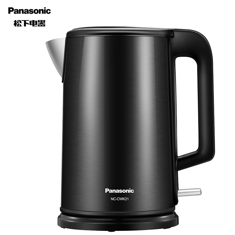 松下(Panasonic )1.5L黑色电水壶 1800W大功率 不锈钢内胆 双层隔热防烫 NC-CWK21