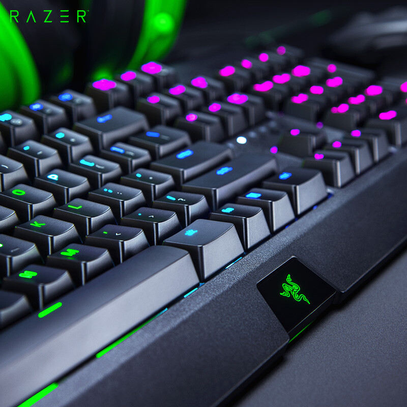 雷蛇 Razer 黑寡妇蜘蛛2019款 机械键盘 有线键盘 游戏键盘 104键 RGB 电竞 绿轴