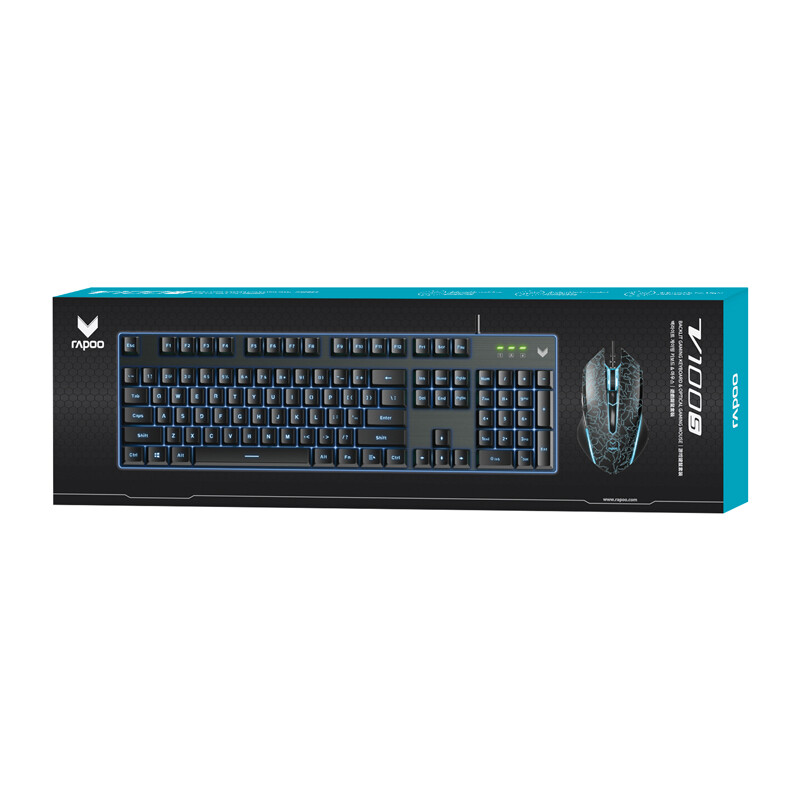 雷柏（Rapoo） V100S 键鼠套装 有线键鼠套装 游戏键盘鼠标套装 防泼溅 单色背光 吃鸡套装 黑色白光版