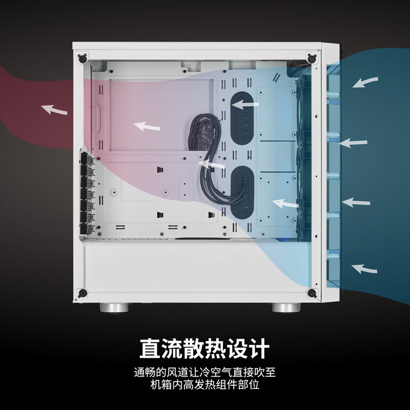 美商海盗船 (USCORSAIR) iCUE 465X RGB 白色 钢化玻璃侧透 ATX中塔机箱 智能控制 RGB炫彩灯光