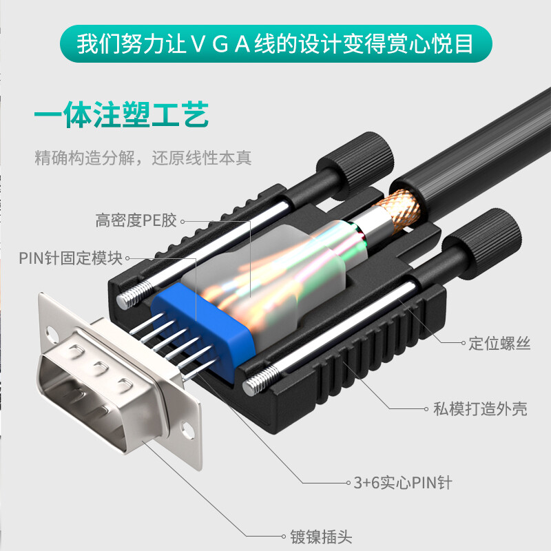 山泽(SAMZHE)工程级VGA延长线 vga3+6 VGA公对母连接线 电脑显示器电视视频加长线 针对孔10米VF-2100