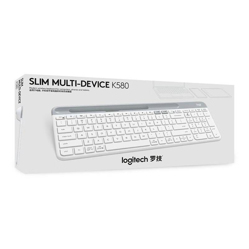 罗技（Logitech）K580无线蓝牙静音键盘鼠标套装轻薄键鼠套装办公游戏苹果笔记本平板电脑键盘 K580 无线蓝牙双模键盘 芍药白