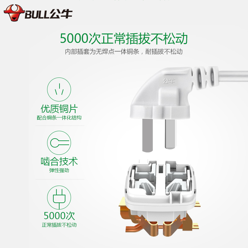 公牛（BULL) 魔方插座 插线板/插排/排插/接线板/拖线板 4插孔全长1.5米 GNV-UEB040