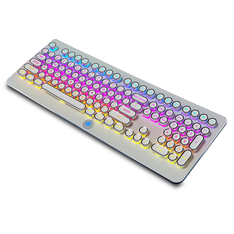 魔炼者 MK9 RGB机械键盘 有线键盘 游戏键盘 蒸汽朋克108键背光键盘 电脑键盘 笔记本键盘 白色 青轴