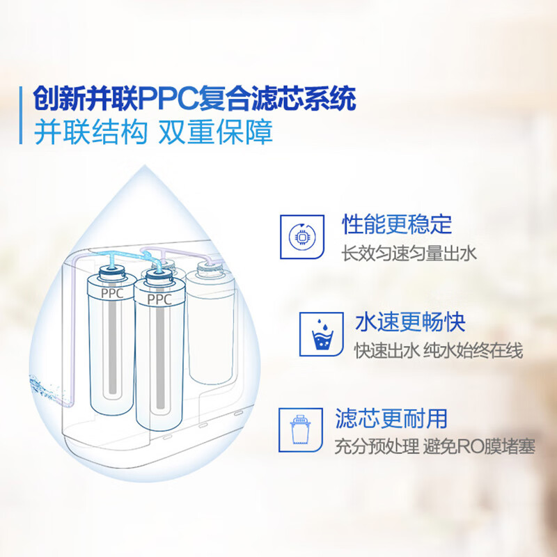 沁園(TRULIVA) 廚下式家用臺下凈水器 即濾型 400G無桶大通量 純水機 KRL2803