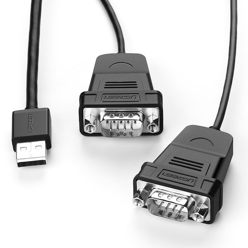绿联（UGREEN）USB转RS232串口连接线 DB9针公对公com口转换器工业级一拖二连接线 1.5米 30769