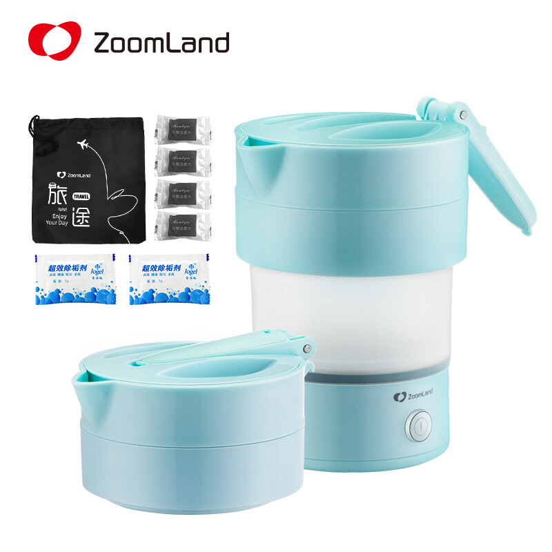 卓朗（Zoomland）电水壶 旅行可折叠电热水壶 便携式热水壶 食品级硅胶迷你烧水壶开水壶 0.6L F-131AD蓝色款