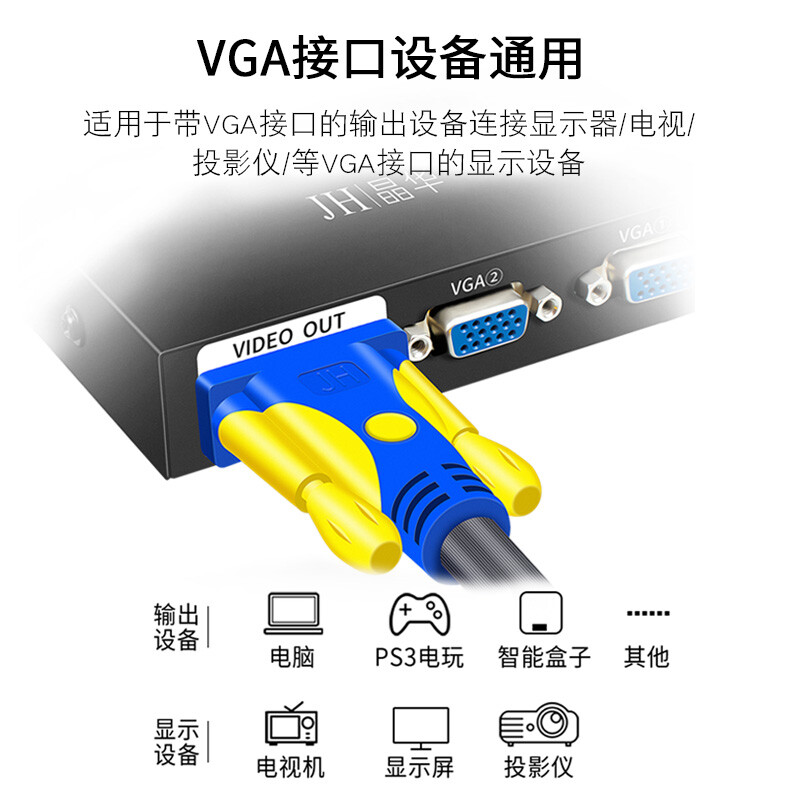 晶華（JH）VGA高清線 vga3+6筆記本電腦連接電視顯示器投影儀高清視頻傳輸連接線轉(zhuǎn)接線公對公灰色1.5米V301E