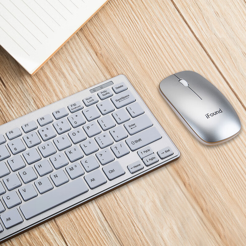 方正(iFound)W6226无线键盘鼠标套装 78键巧克力便携办公键盘超薄迷你无线小巧女生笔记本电脑键盘套装 银色