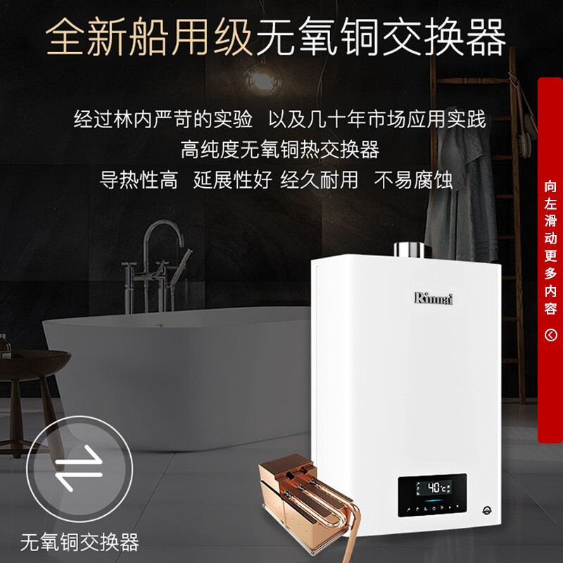 林内（Rinnai）16升燃气热水器 水量伺服器恒温 家用强排式06系列 天然气